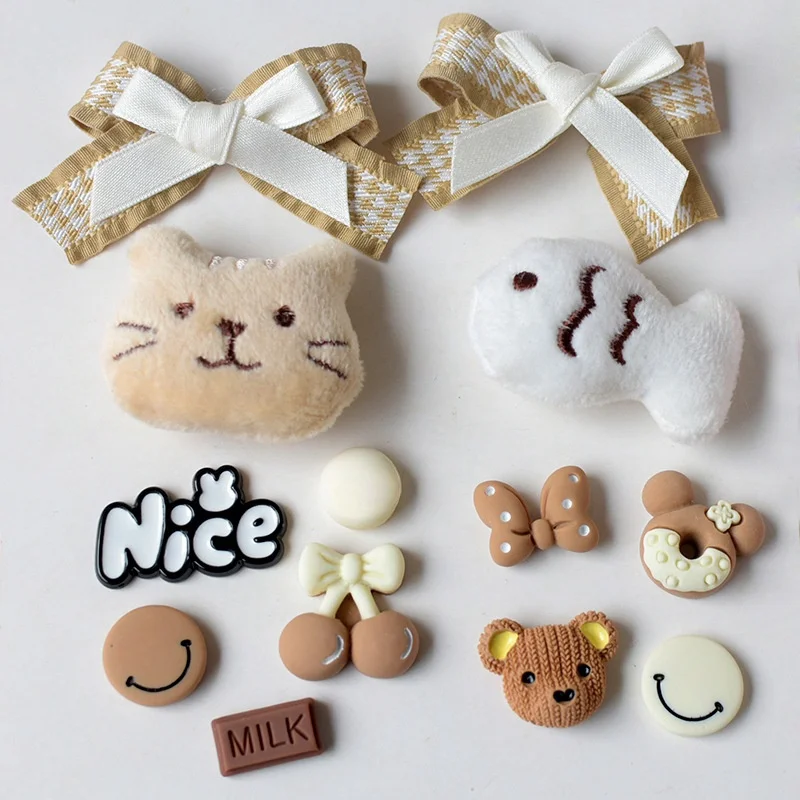 New Cute Kitten Set Small Fish Milk Tea Color Charm Shoes Accessories DIY Hole Shoes Detachable Buckle Party Festival Gift