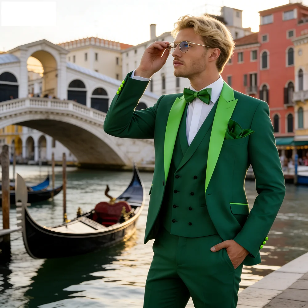 

Мужской облегающий комплект из трех предметов Terno с пиджаком с лацканами, жилетом и брюками-смокингами, элегантная деловая повседневная одежда