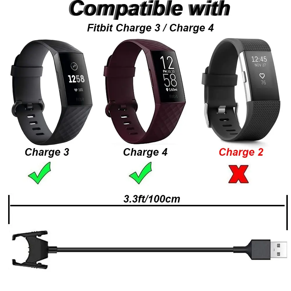 AWINNER Charger For Fitbit Charge 3  - Replacement USB Charger Charging Cable for Fitbit Charge 4 Cable Cradle Dock Adapter