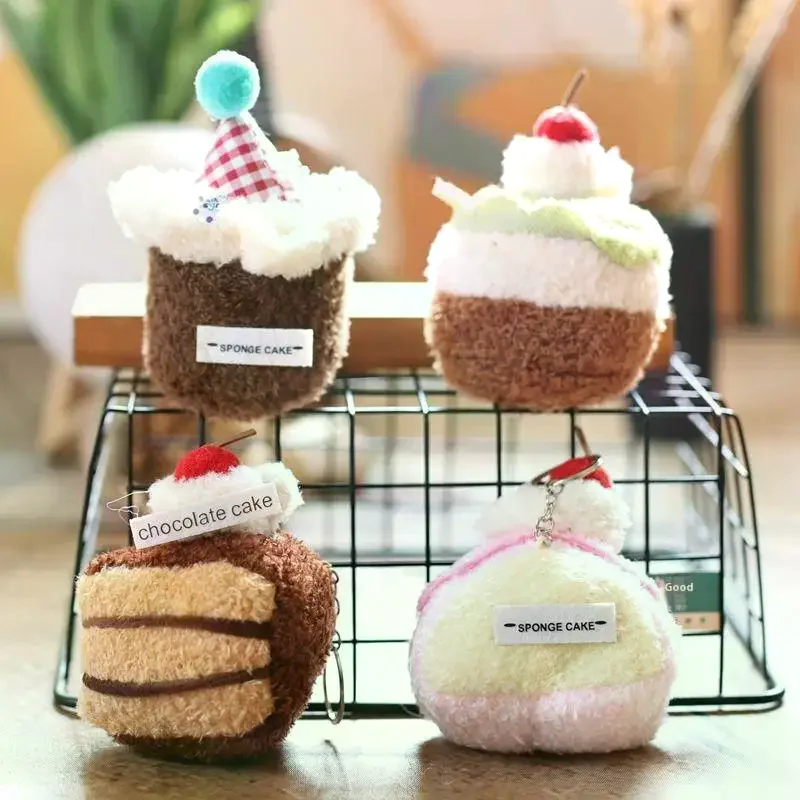 لطيف الكرتون كعكة ألعاب من نسيج مخملي المفاتيح لينة محشوة دمية كيرينغ حقيبة قلادة جميلة معلقة الديكور فتاة الهدايا