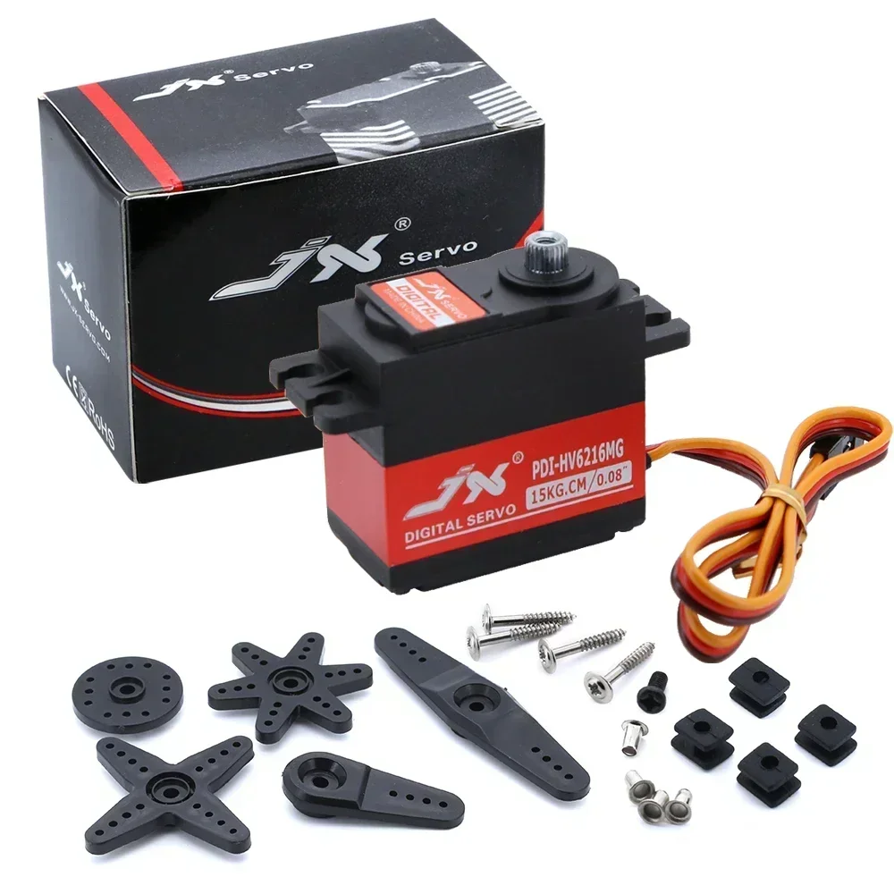 

JX Servo PDI-HV6216MG Цифровой сервопривод — высокий крутящий момент 15 кг, металлическая шестерня 8,4 В для радиоуправляемых автомобилей и самолетов