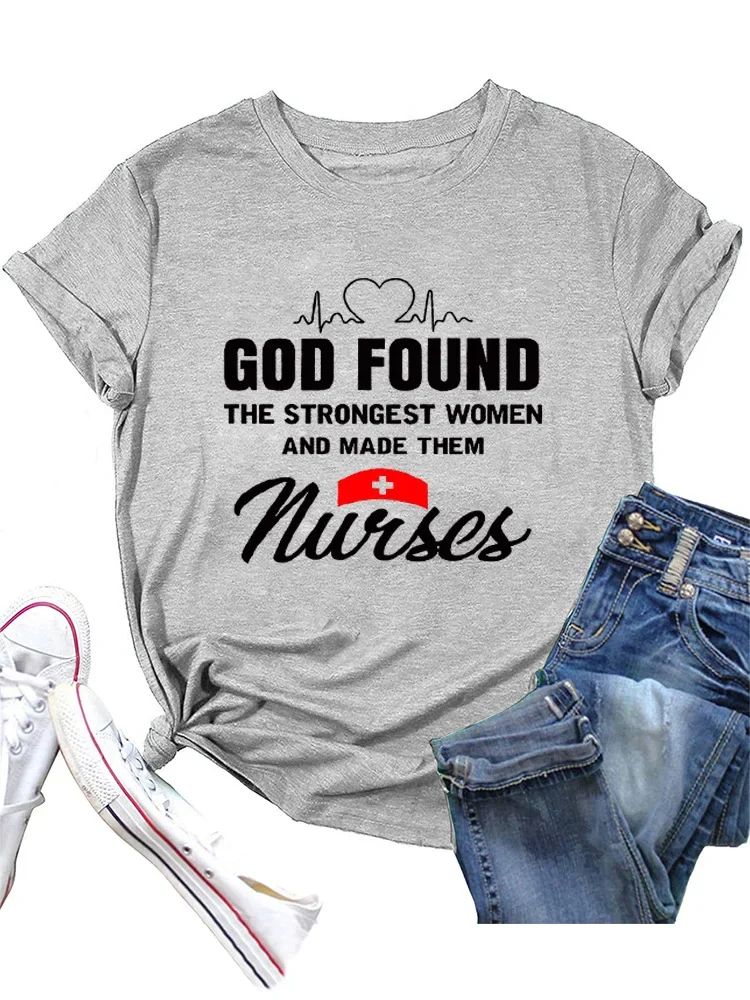 GOD FOUND Nurses Print Women T Shirt Short Sleeve O Neck Loose Women Tshirt Ladies Tee Shirt Tops Camisetas Mujer