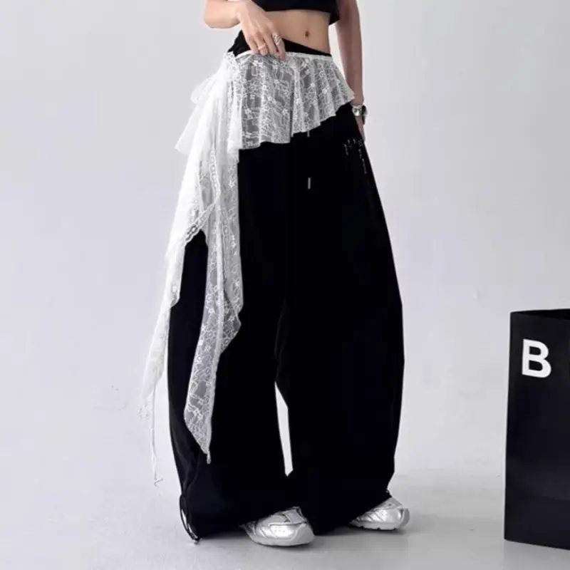 Embroidered Flower Butt Curtain Skirt High Waist Ruffles Trim Lace Trim Butt Curtain Ruched Irregular Hem Mini Apron Layering