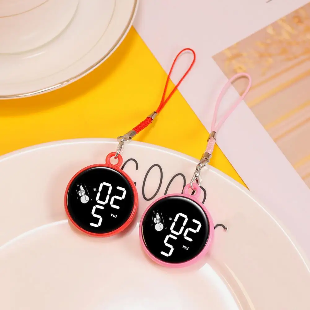 

3.4cm Watch Pendant Waterproof LED Digital Electronic Time Display Mirror Keychain Circular With Hanging Rope Watch For Student