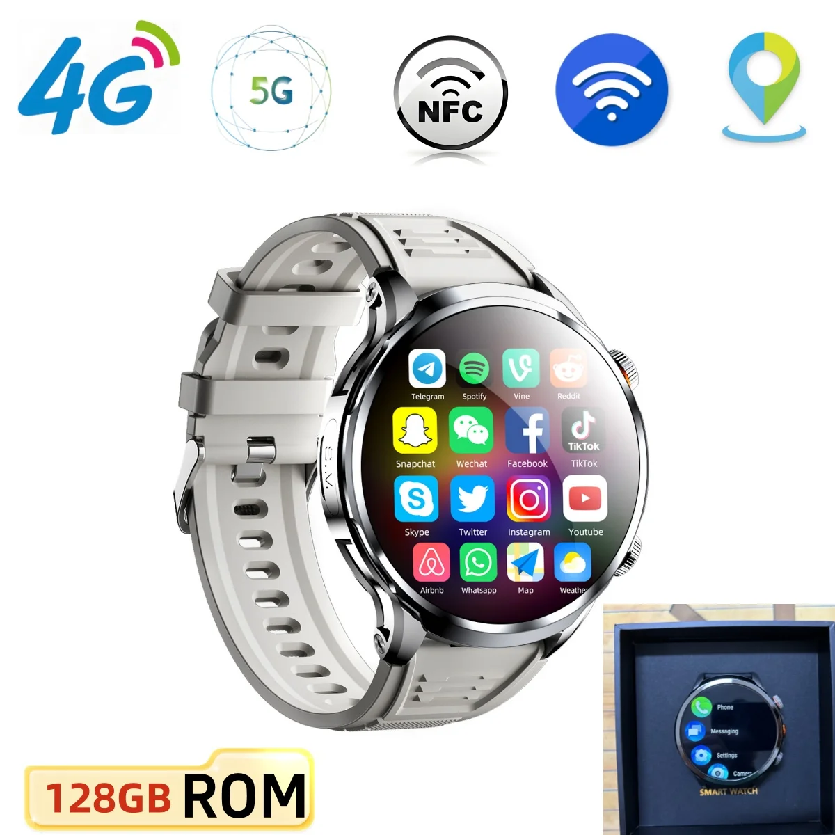 

4G Full Netcom 1.95 inch 4G Android 9.0 RAM 8GB Smart Watch 8MP Camera GPS Google Play Store 128GB ROM H18 PK V20 A5 Smartwatch