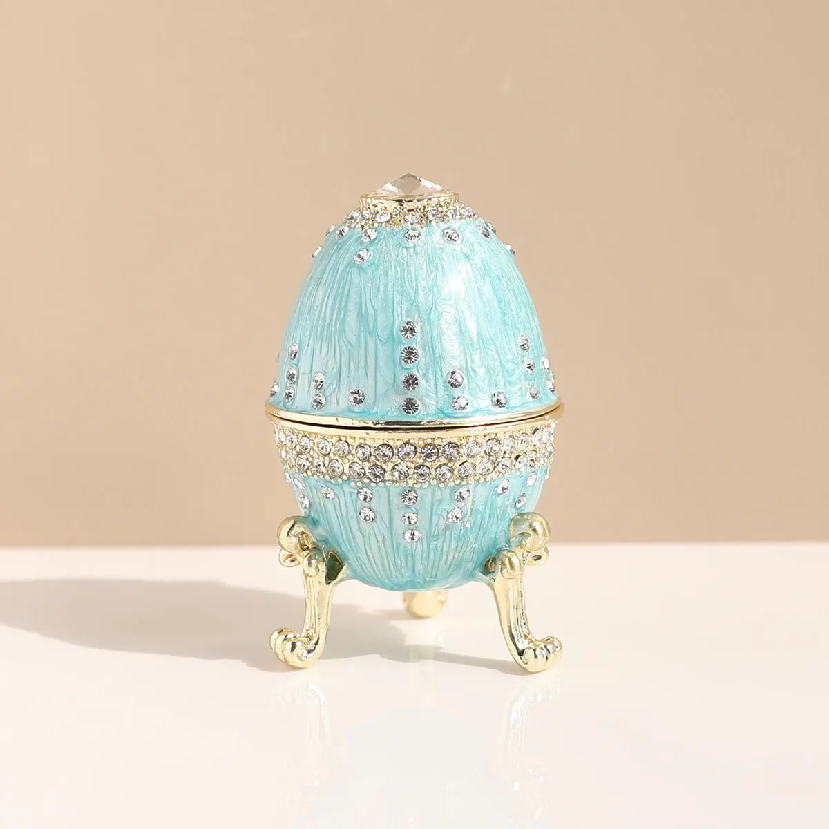 Vinage Blue Faberge Egg Style Enameled Trinket Box Hinged, Unique Gift for Family