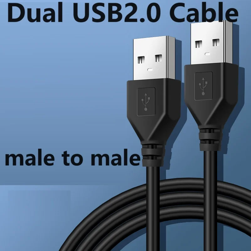 Dual USB2.0 Extension Cable USB A Male To USB Male For Radiator Hard Disk Webcom Camera USB Date Transmission Extender Cord