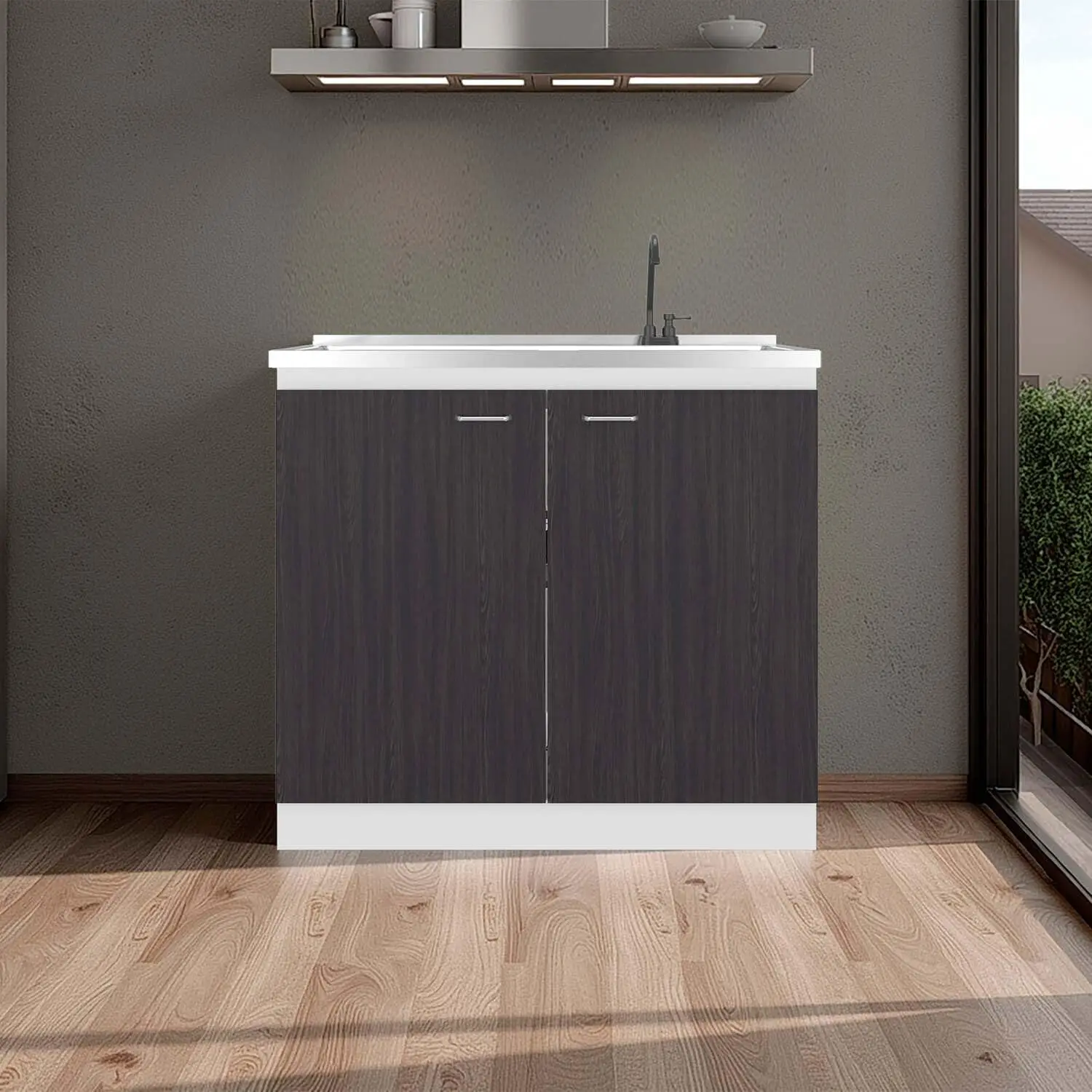 Napoles 39 in Kitchen Sink Cabinet and Utility Sink with Faucet, Stainless Steel Top, Freestanding Laundry Base, 2