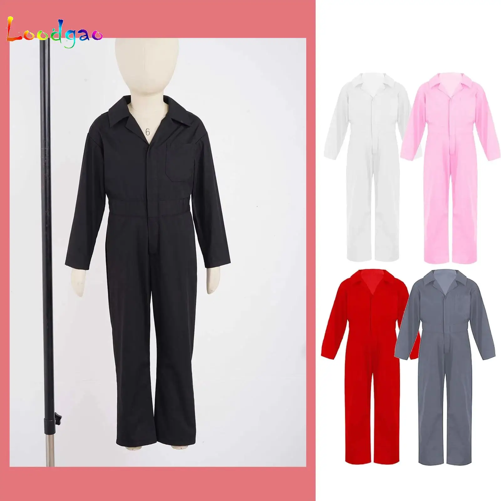 

Unisex Boys Girls Mechanic Jumpsuit Costume Long Sleeve Coverall Flight Suit Jumpsuit Movies Doll Overall Halloween Cosplay