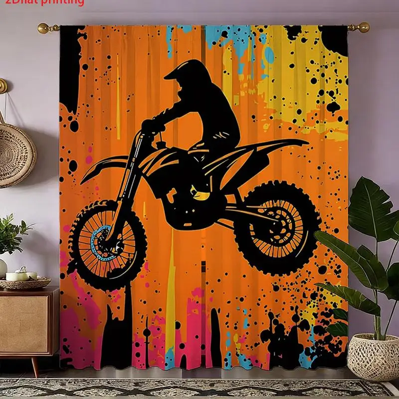 Vibrant Motorcycle Bike Pop Art Graffiti Curtain 2pcs Modern Biker Window Drapes for Living Room Bedroom Home Decor