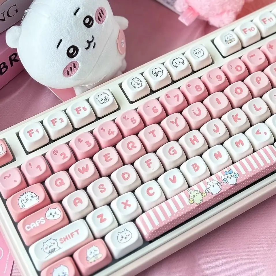 

Anime Chiikawa Keycaps Cross Axis Color Matching PBT Pink Machinery Keyboard Lovely Kawaii Sense of Luxury Good Looks Cartoon