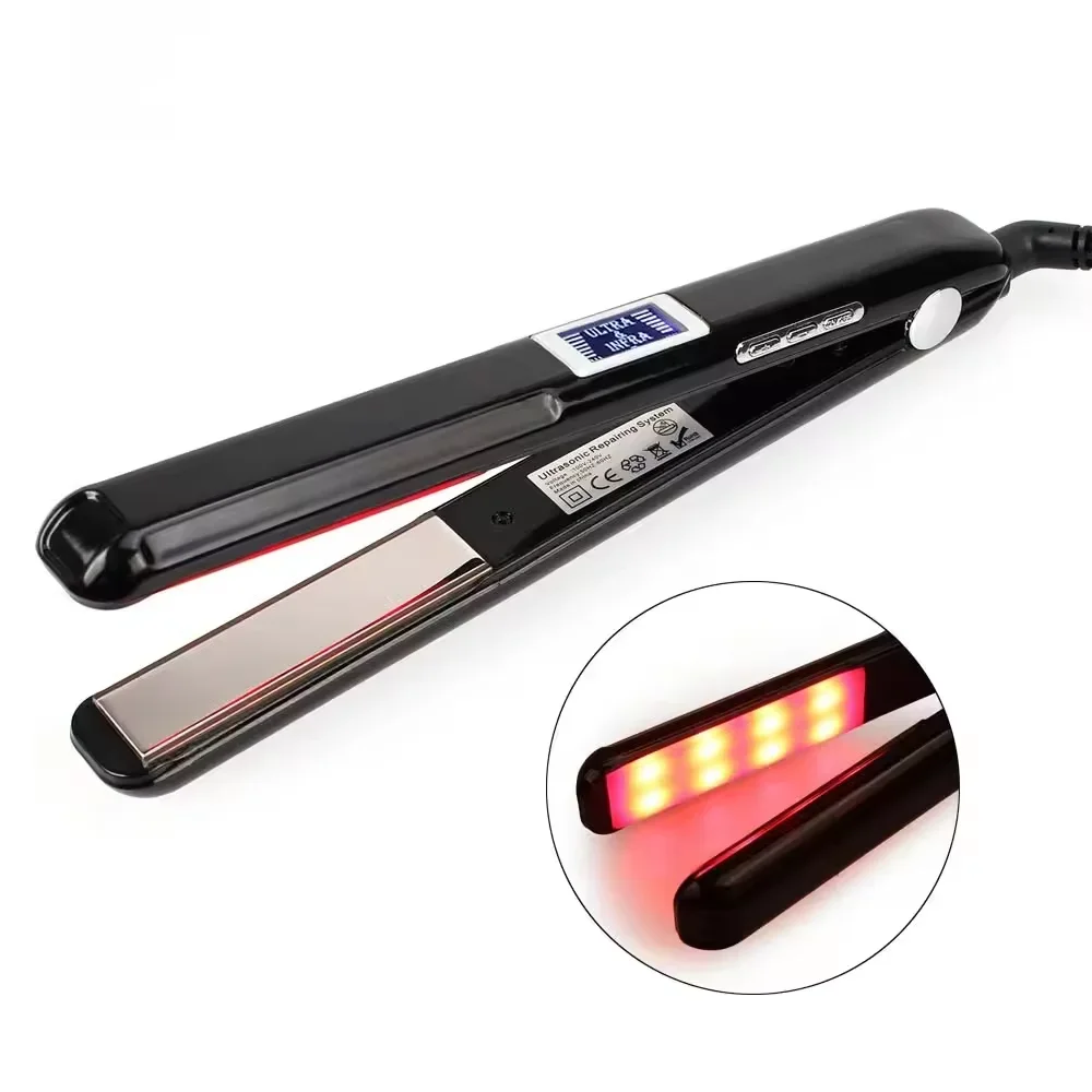 Professional Infrared Mirror Titanium Plates Ultrasonic Flat iron Heatless Hair Straightener For Hair Care