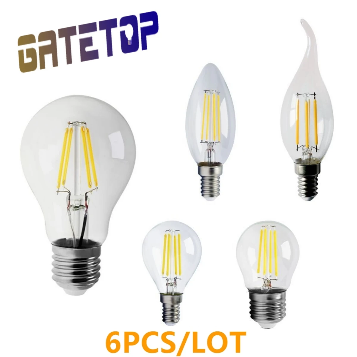 

6PCS LED Candle Bulb C35 G45 ST64 A60 Vintage Lamp E14 LED E27 220V LED Globe 4W 6W 8W Filament Edison LED Light Bulbs