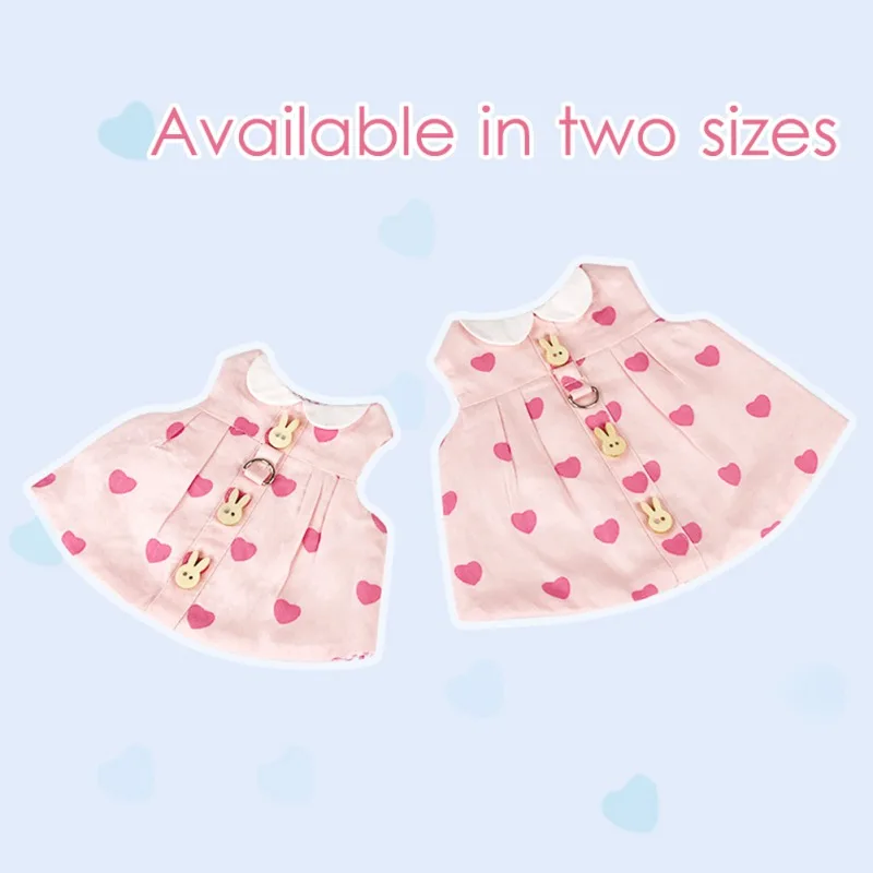 Rabbit Clothes Sets Heart Print Pet Dress+Collar+Hat 3Pcs Clothes Suits Young Rabbit Kitten Chest And Back Clothing with Collar