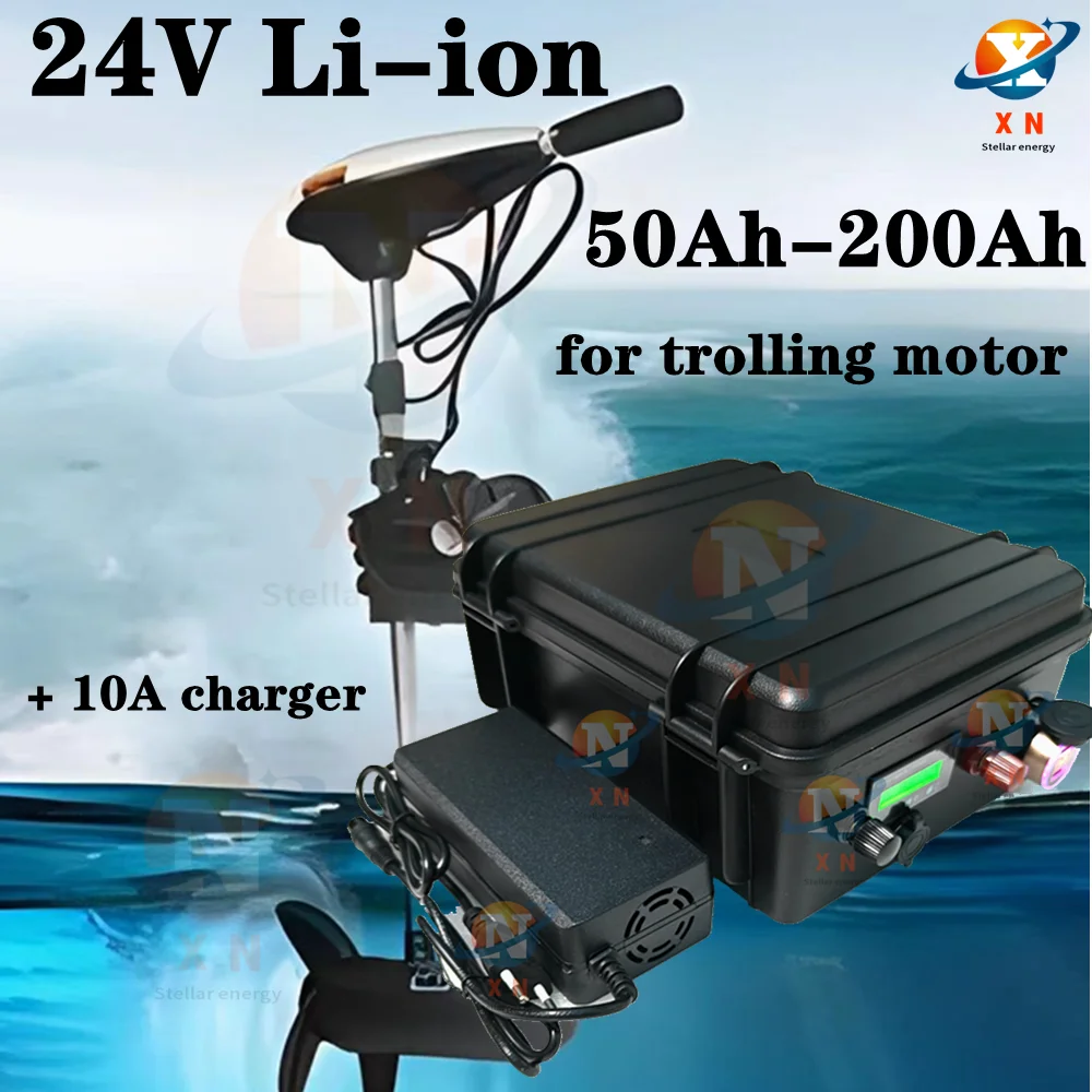 Waterproof IP67 24V 50Ah 60Ah 80Ah 100Ah 120Ah 150Ah 200Ah lithium battery 24v for trolling motor+10A Charger