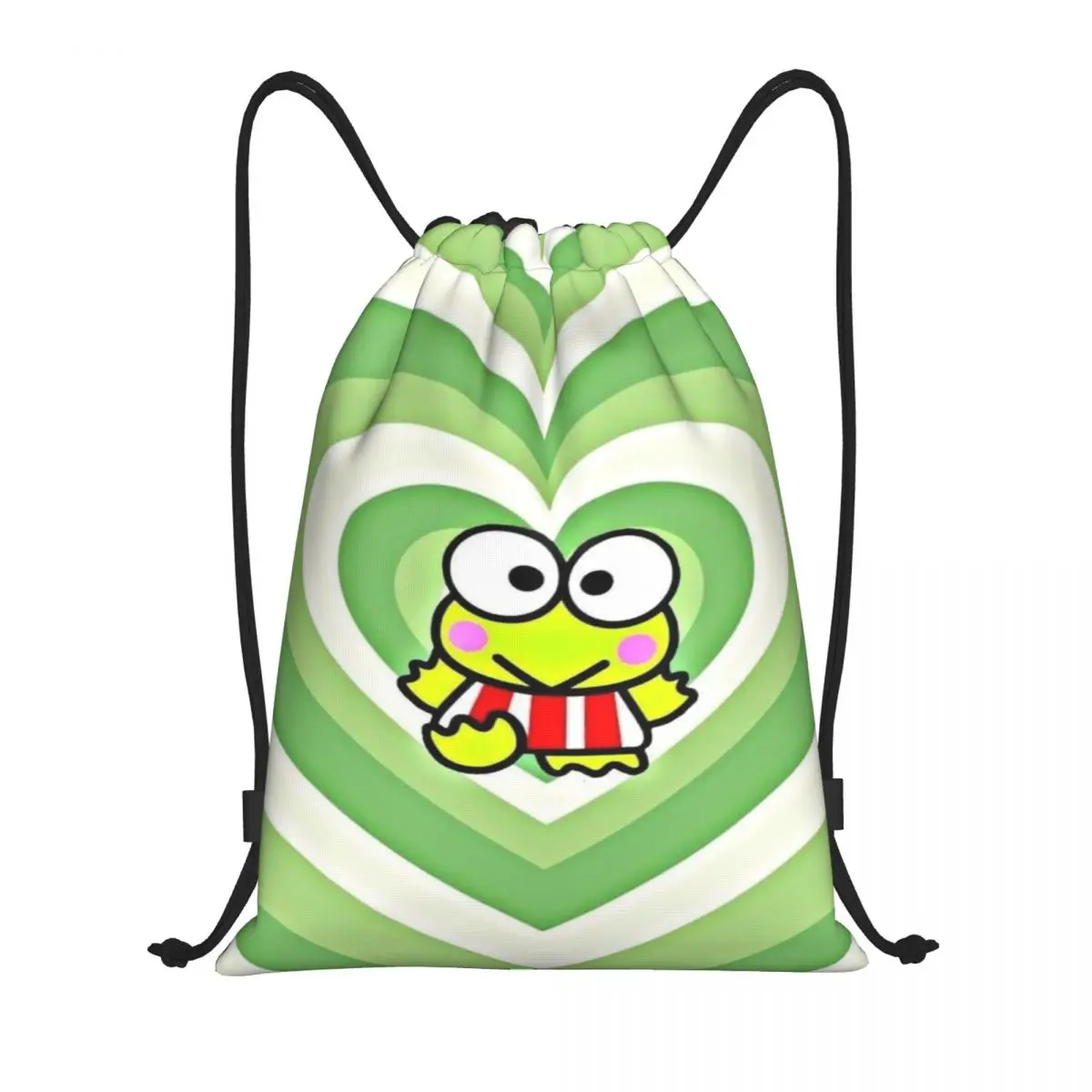 Benutzerdefinierte Keroppi Herz Kordelzug Rucksack Sport Sporttasche für Frauen Männer Shopping Sackpack