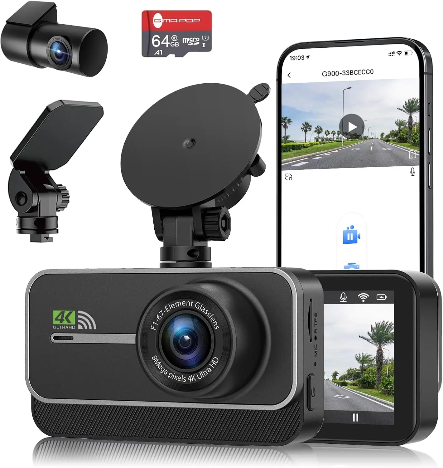 

Dash Cam Front and Rear 4K+1080P WiFi, Dual Dash Camera for Cars with App, Dashboard Camera Recorder,24H/7 Parking Monitor
