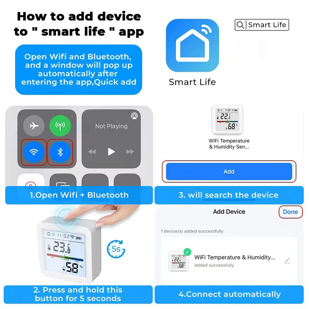 Tuya Smart WIFI Temperature Humidity Sensor Bluetooth&APP Control Home Backlight Thermometer Hygrometer Works with Alexa Google