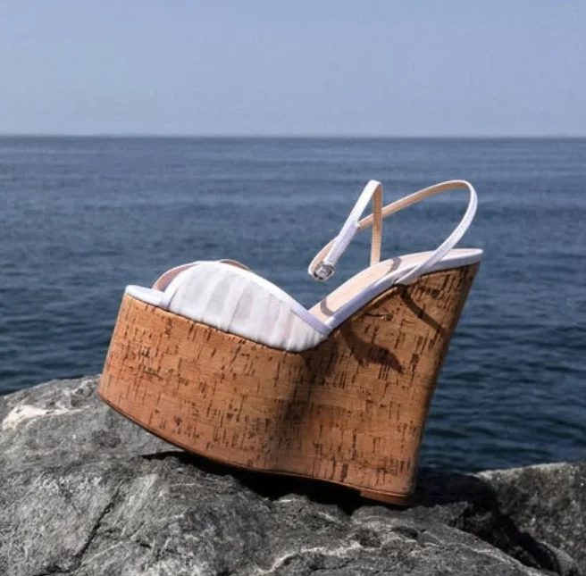 White lace platform wedges sandals for women 2026 summer new in leather super high heels luxury designer party street shoes