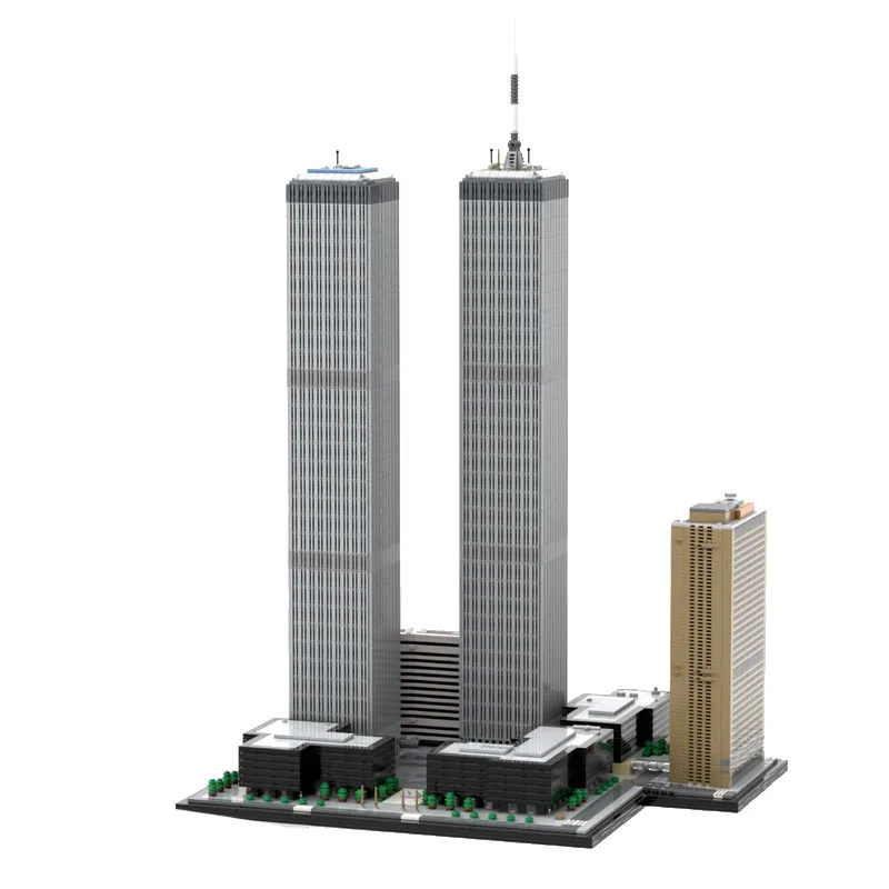 MOC City World Trade Center Complex Twin Tower 1:800 Scale Model Building Block Tower Street View Collection Toy Gifts