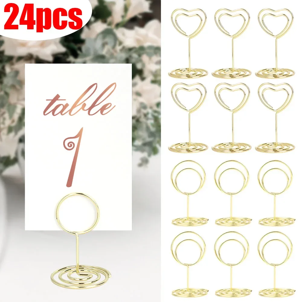 Porte-cartes ronds en métal en forme de cœur, 24/1 pièces, Clip Photo, Table de mariage, supports de cartes, fournitures de décoration pour fête d'anniversaire