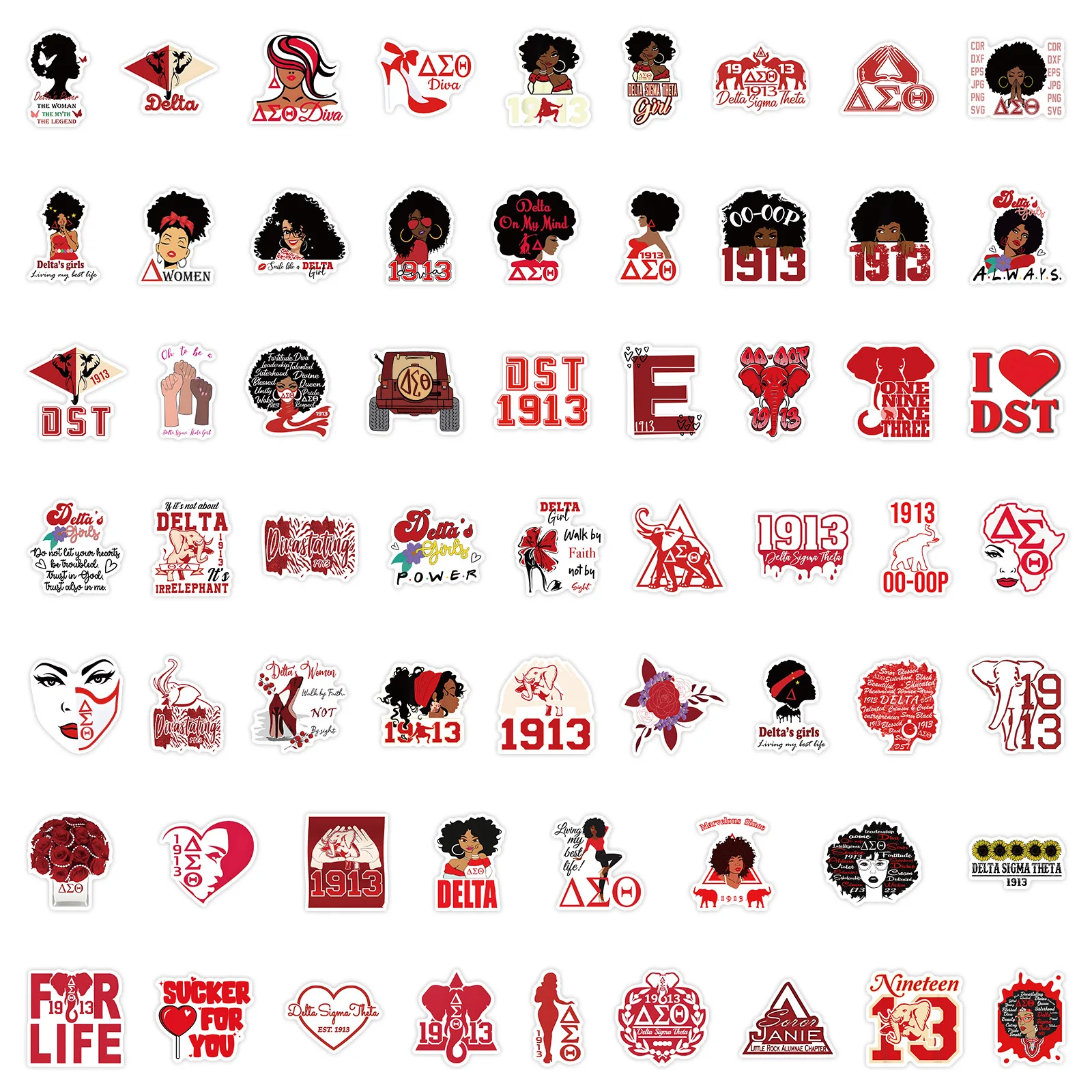 60pcs Delta Sigma Theta Sorority Stickers for DIY Notebook Stationery Skateboard Phone Water Cup Luggage Waterproof Sticker
