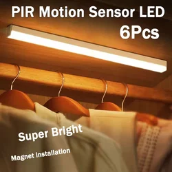 Under Cabinet Lamp PIR Motion Sensor LED Dimmable Rechargeable Night Light Stairs Closet Room Aisle Tube Light Bar Detector Bulb