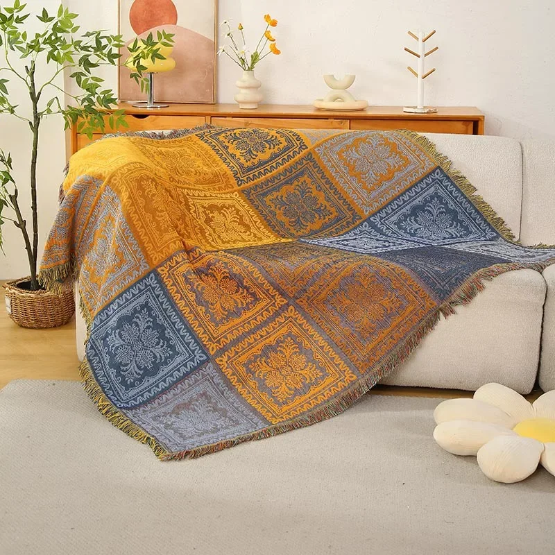 Decorative Bohemian Blanket for Sofa Bed, Picnic Mat Boho Sofa Cover Throw Blanket Double Side Use