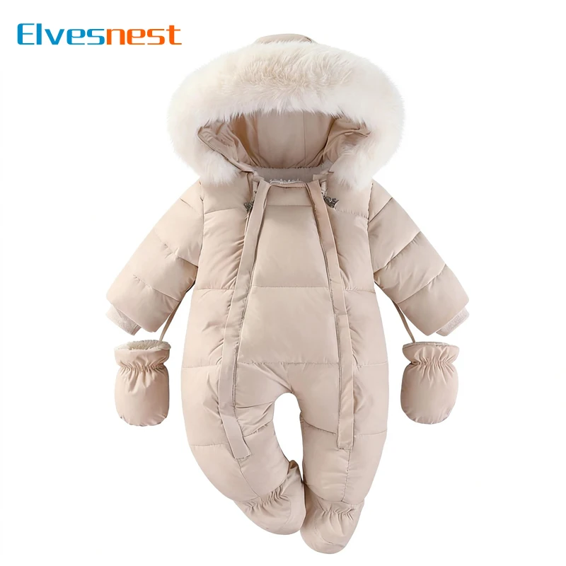 

Зимняя одежда для новорожденных девочек, теплая толстая уличная одежда с длинными рукавами и капюшоном, теплый комбинезон для маленьких мальчиков 6-24 месяцев