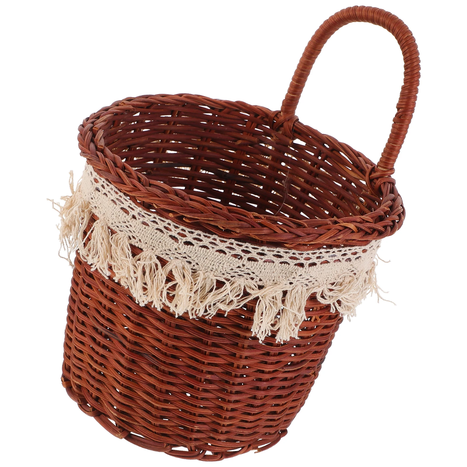 

Rattan Storage Basket Woven Kitchen Hanging Wall Fruit Vegetable Baskets Large Capacity Space Saving Decorative Tassel