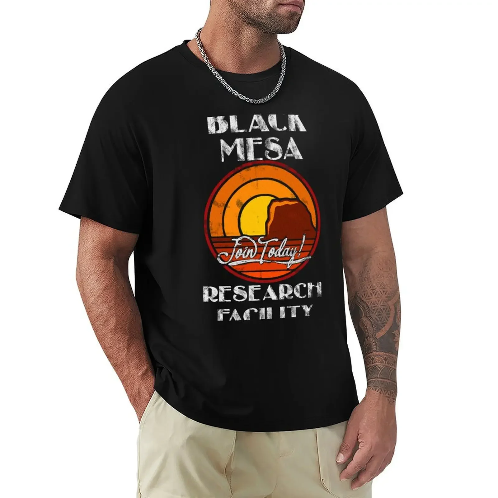 Black Mesa Research Facility Retro T-shirt tops heavyweights men workout shirt