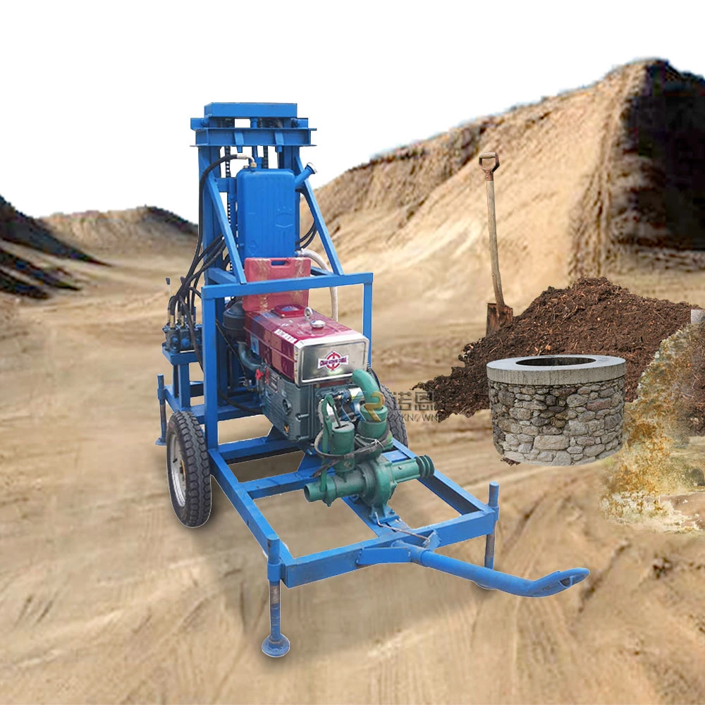 Máquina de perfuração de poço de furo, mini equipamento de perfuração de poço de água artesiano, motor diesel, 22 cavalos de potência