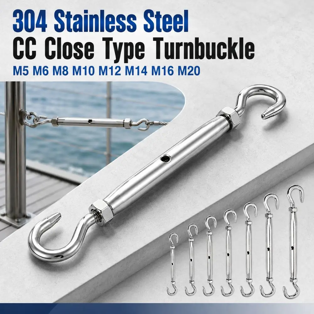 304 Stainless Steel CC Close Type Turnbuckle Adjustable M5 M6 M8 M10 M12 M14 M16 M20 Wire Rope Tensioner Sturdy Rust Proof
