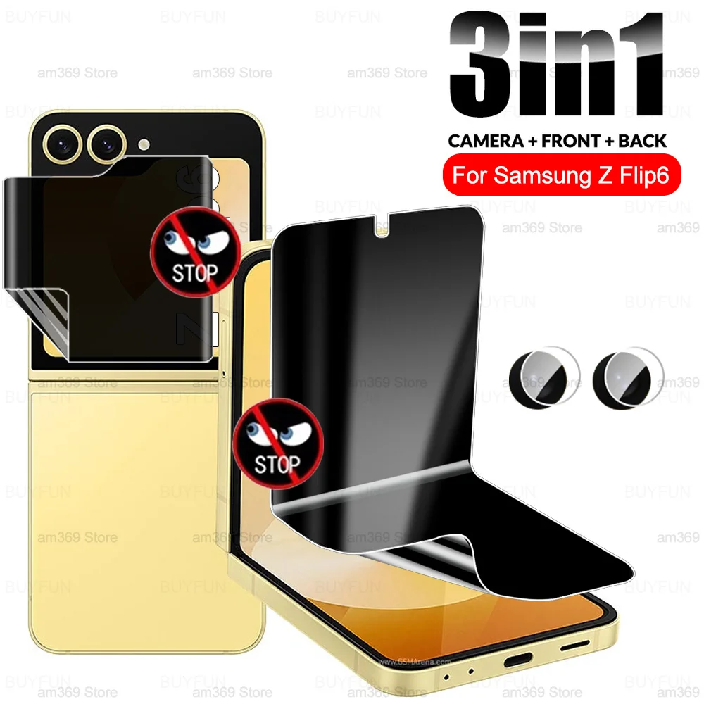 3in1 Camera Glass Front Back Privacy Hydrogel Film For Samsung Galaxy Z Flip 6 Screen Protector Samung ZFlip6 ZFlip 6 Flip6 5G