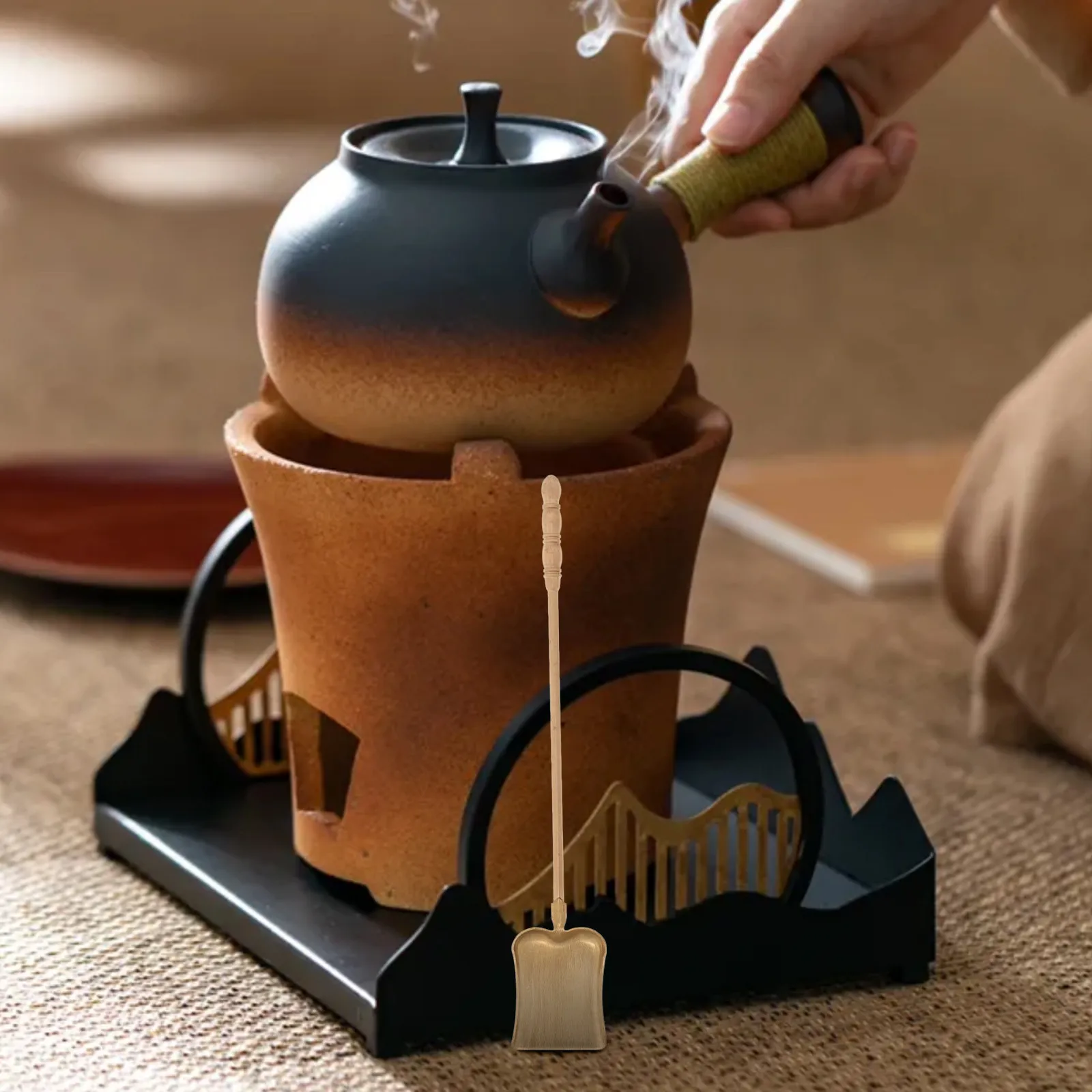 Copper Coal Shovel Long Handle Multipurpose Scoop for Tea Ceremony Fireplace Ash Cleaning
