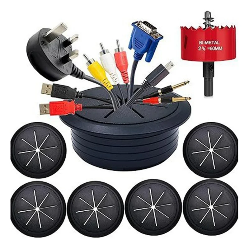 

A70P 6PCS TV Cord Hider 2-3/8"(60Mm) In Wall Cable Management Kit Cord Hider For Wall Mounted TV Hole Saw Drill Attachment B