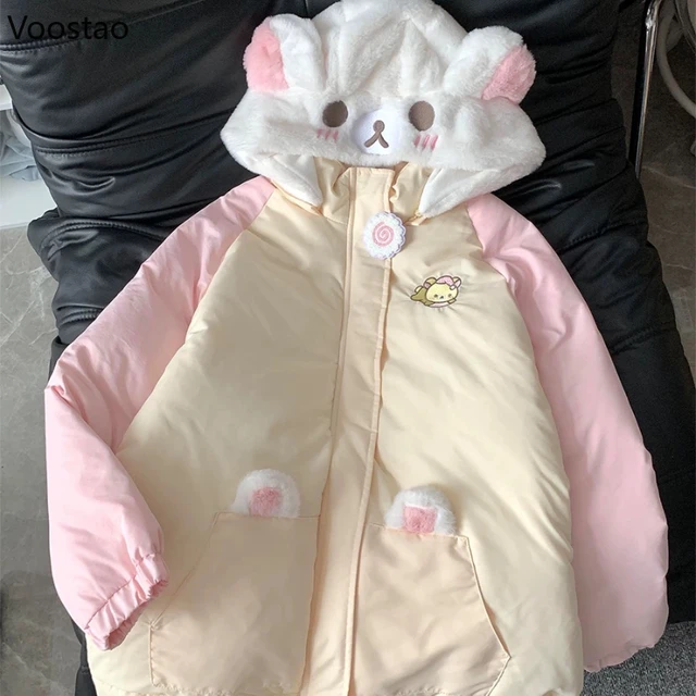 Kawaii Winter Cartoon Embroidery Lolita Parkas Women Y2k Cute Bear Ears Hooded Jacket Casual Zippers Loose Harajuku Padded Coat 3 Kawaii Winter Cartoon Embroidery Lolita Parkas Women Y2k Cute Bear Ears Hooded Jacket Casual Zippers Loose Harajuku Padded Coat 3