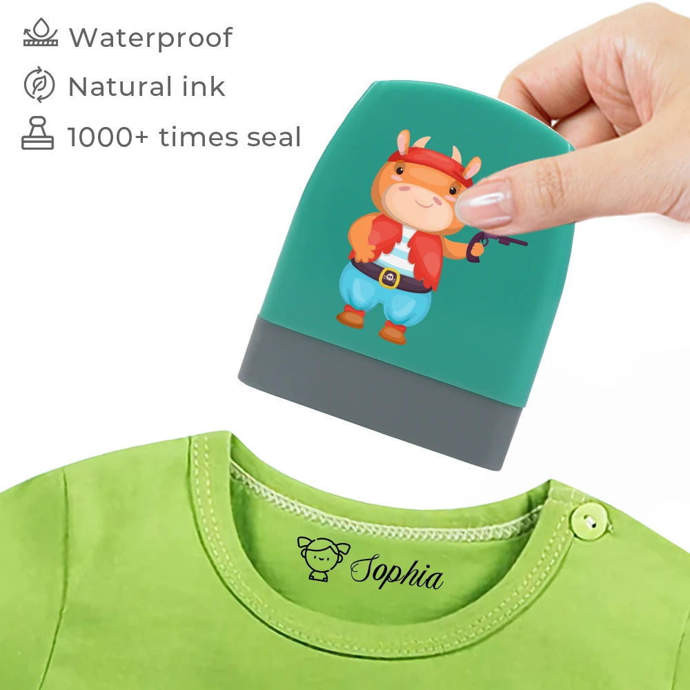 Hot Cute Cartoon Animals Pirate Name Stamp For Clothing Children\'S Kindergarten Clothes Waterproof Name Sticker Diy Stamp Gift