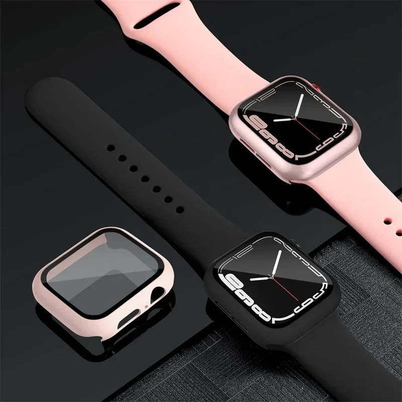 2 pièces verre trempé + couvercle pour boîtier de montre Apple 44mm 40mm 42mm 41mm 45mm PC protecteur d'écran pare-chocs iWatch série 9 8 7 6 5 3 se