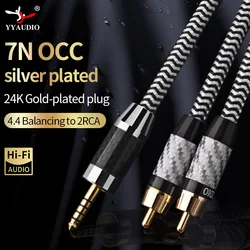 HIFI 7N OCC Silver Plated 4.4 mm to 2 RCA Audio Cable 4.4 mm Balance to 2 RCA Male Cable for Headphone Speaker Amplifier