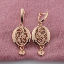 2 Style Women 585 Rose Gold Color Oval Round With Heart Charm Drop Dangle Jewelry