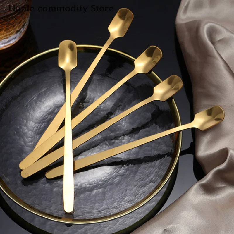 1 pz in acciaio inox manico lungo cucchiaio da ghiaccio stoviglie per caffè e tè gelato dessert mescolando cucchiai paletta
