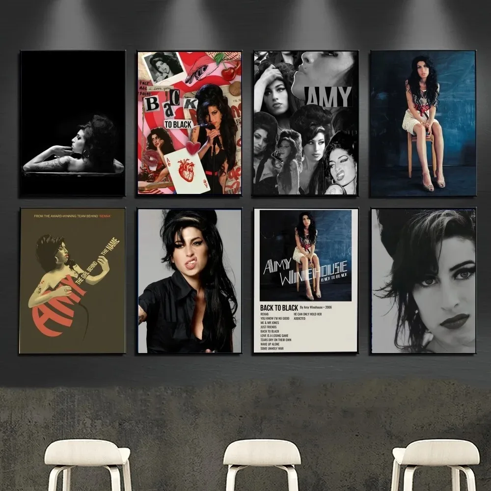 Beauty Woman Amy Winehouse Music Singer Star Poster Club Bar Vintage Poster Wall Canvas Painting Bedroom Study