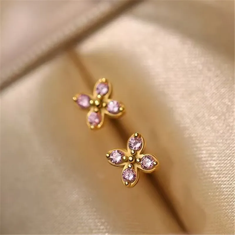 Fashion Gold Plated Flower Stud Earrings for Women Hypoallergenic Daily Wear Ear Piercing Jewelry eh378