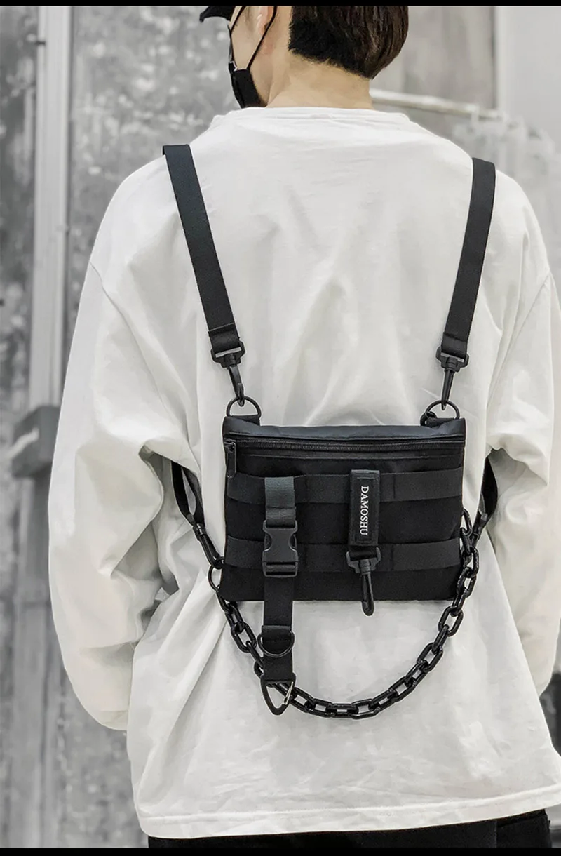 Funktionale Taktische Brusttasche für Unisex, Modische Hip-Hop-Weste, Streetwear-Tasche, Hüfttasche für Damen, Schwarze Wild-Brusttasche – Detail 16