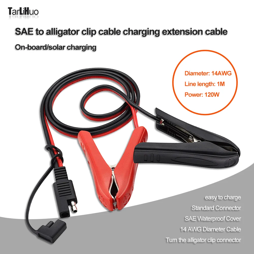 

14AWG Alligator Crocodile Clip to Sae Connector 1m Cables Car Solar Power Charge Extension Cable Motorcycle Battery Charge Line