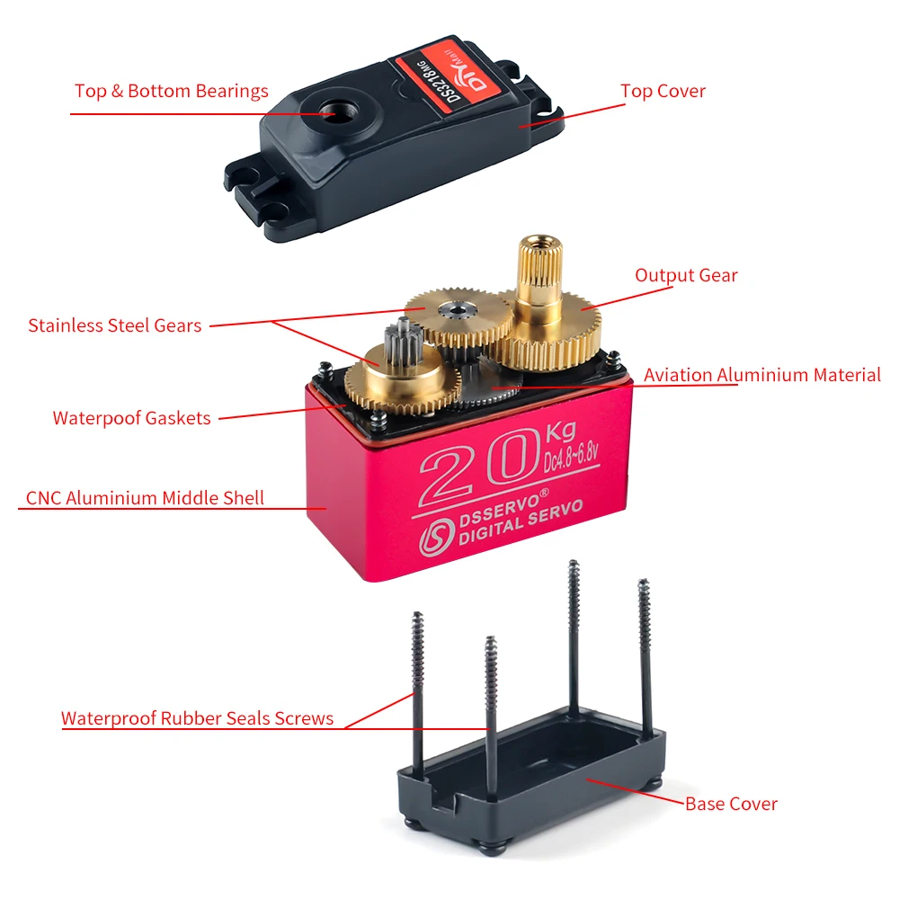 Servo digital DS3218 de 20KG 180 ° /270 °   Motor servo de engrenagem de metal de alto torque, peças diy com braço robótico 25t para carro rc 1:8 1:10 1:12