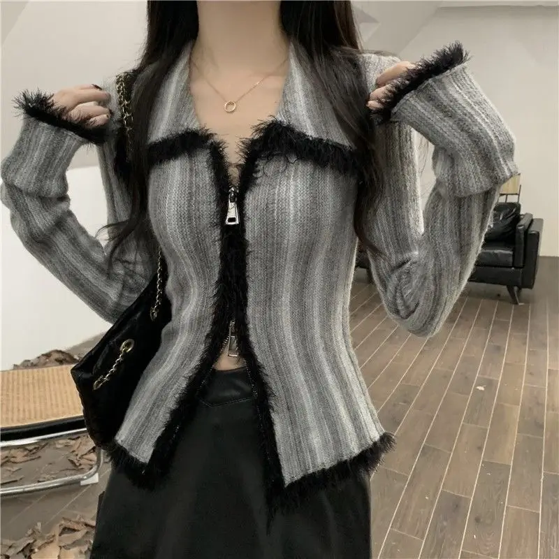 

Sweaters Jumpers Cardigans Womens Cardigan Woman Winter Grunge Simple Edge Raw Border Street Style 90S Y2K Alternative Cool Warm