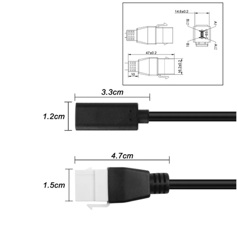 10Gbps 0.2m USB 3.1 Type C Male to Female Keystone Insert Female M/F F/F Pigtail Extention For Wall Plate Connectors Cable