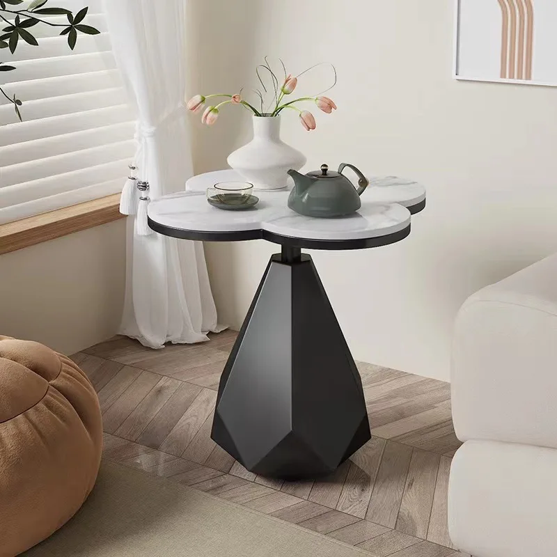 

Italian side table sofa side cabinet light luxury rock slab corner table designer simple living room side table round small coff